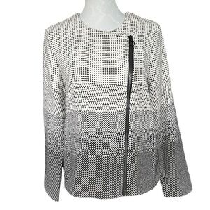 NIC + ZOE Black & White Cotton Knit Zippered Cardigan/Blazer